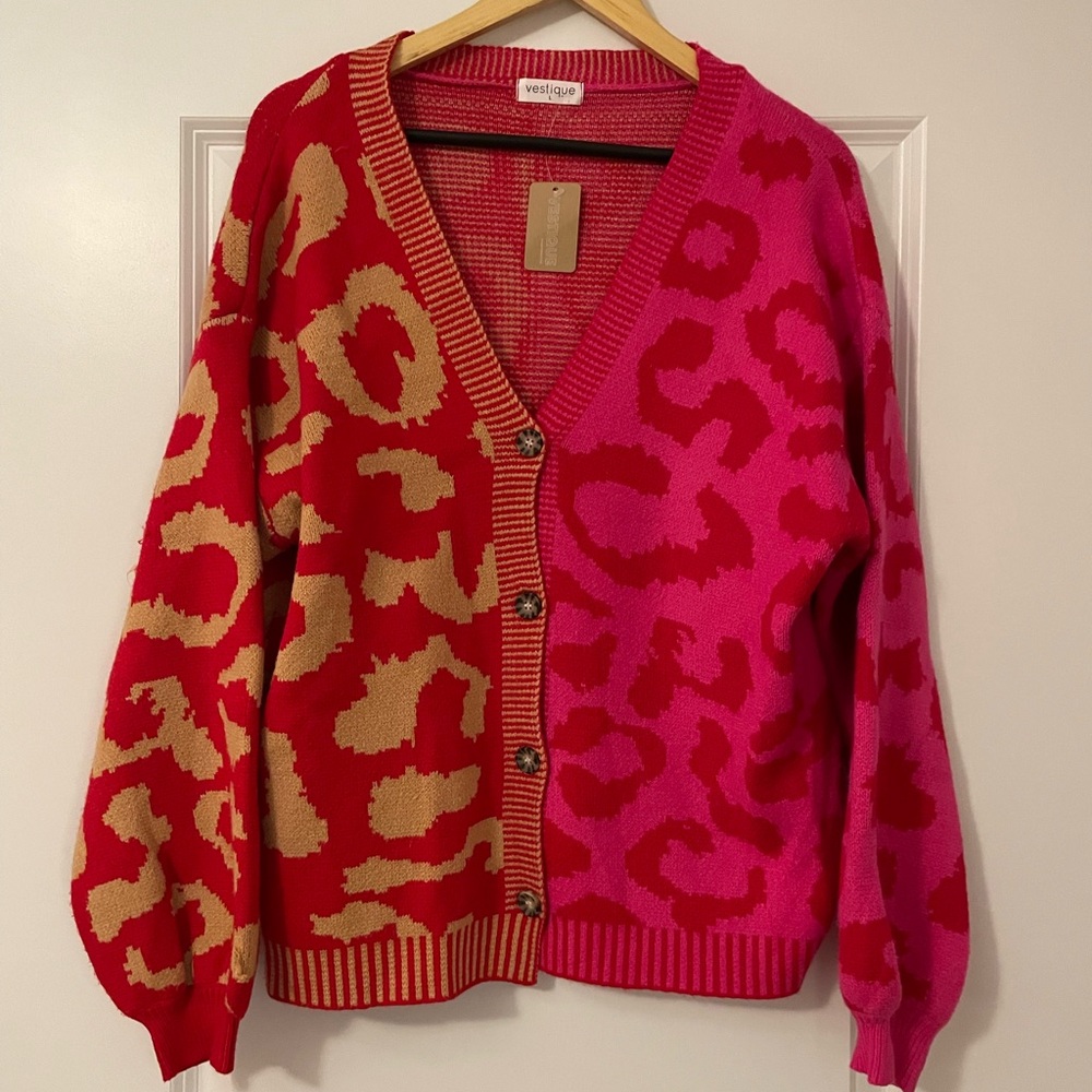 NWT Vestique Depth Leaopard Two tone Multi colored Cardigan Sweater - Picture 3 of 12